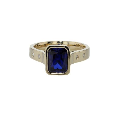 Dress Rings Emerald Cut Sapphire and Diamond Ring