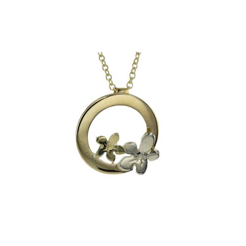 Burren Gold Pendants 9ct Yellow Gold Pendant with White and Gold Burren Flowers