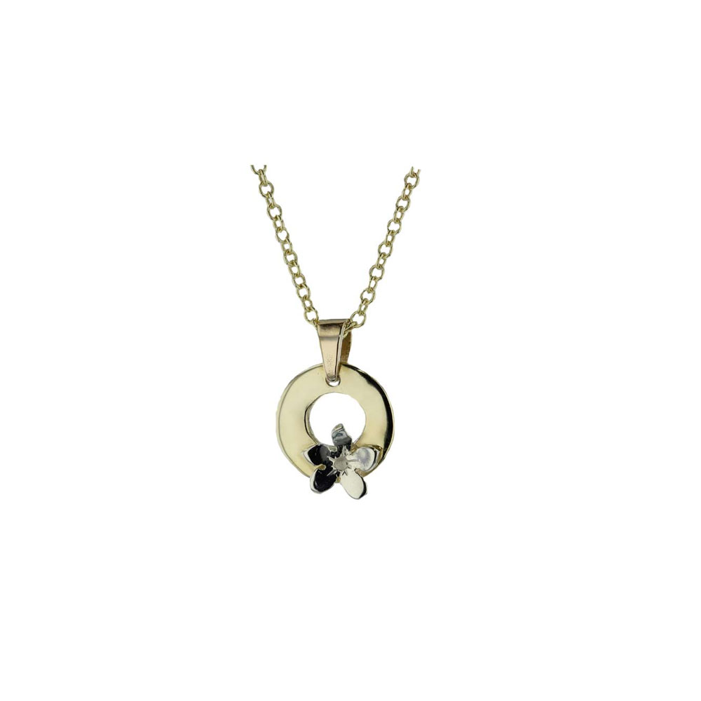 Burren Collection Hammered 9ct Gold Burren Pendant with 9ct White Gold Flower