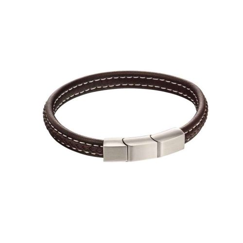 Gents Jewellery Plaited Bracelet with Mixed Brushed Finish in Brown Leather
