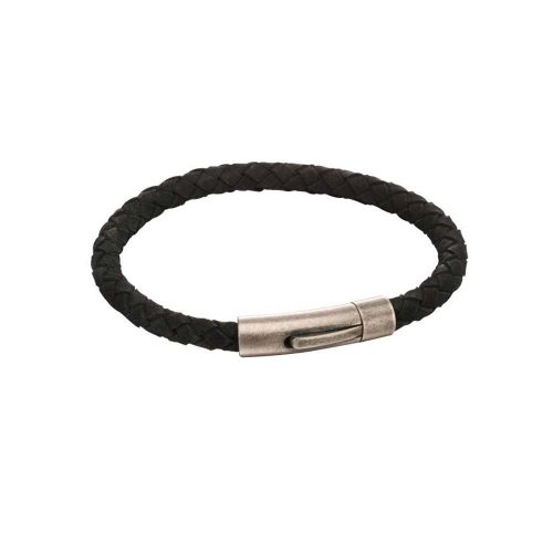Gents Jewellery Black Recycled Leather with Stainless Steel Brushed Clasp