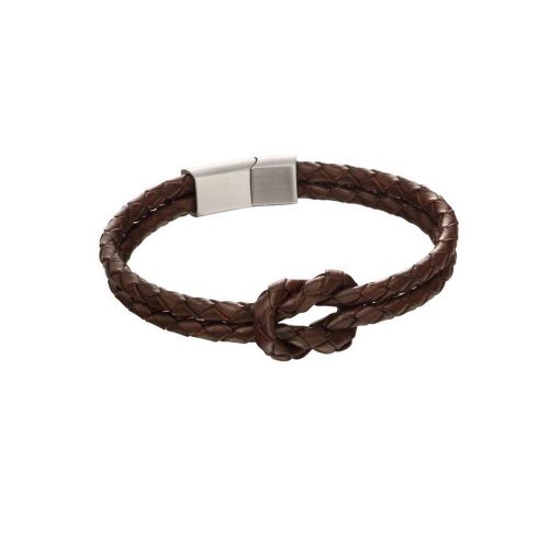 Gents Jewellery Double Row Knot Brown Leather Bracelet