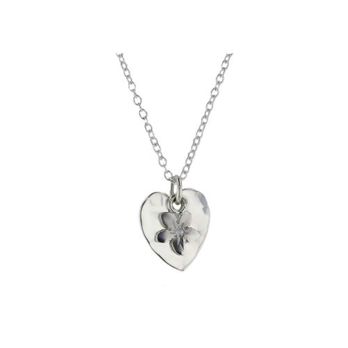 Burren Silver Pendants Hammered Silver Heart Pendant with Silver Burren Flower