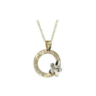 Burren Collection 9ct Gold Burren Flower Pendant with 9ct White Gold Flower