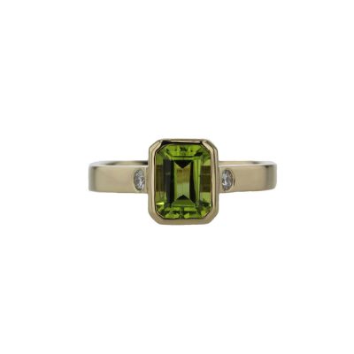 Rings Emerald Cut Peridot and Diamond Ring