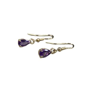Jewellery 9ct Yellow Gold Earrings with Pear Shaped Purple Amethyst