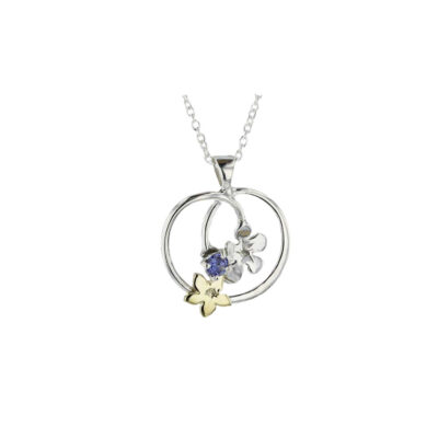 Burren Flower Pendant with Blue Topaz & Yellow Gold Burren Flower
