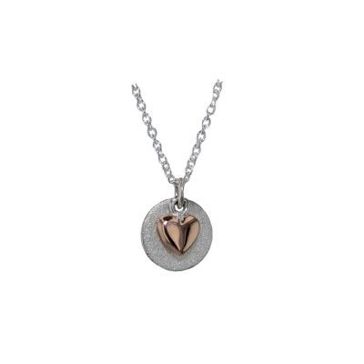 Jewellery Sterling Silver Pendant with 9ct. Red Heart, Textured Disc
