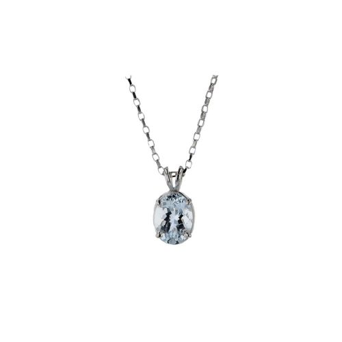 Jewellery Oval Aquamarine Solitaire Pendant in White Gold