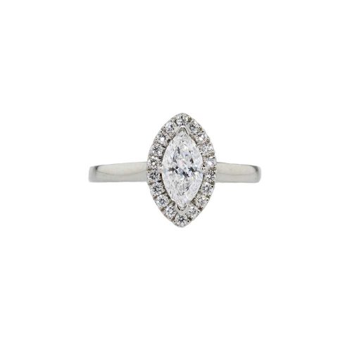 Cluster Platinum and Marquise Cut Diamond Engagement Ring