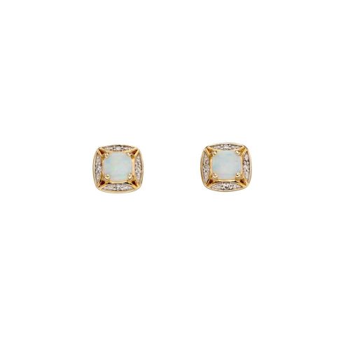 Jewellery Opal and Diamond Earrings in 9ct Yellow Gold