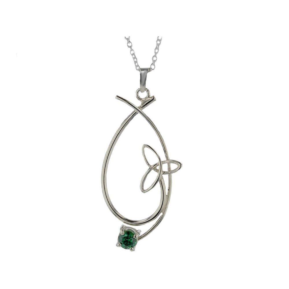 Jewellery Trinity Knot Pendant with Green CZ