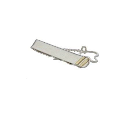 Gents Jewellery Sterling Silver Tie Slide with 9ct Gold Detail