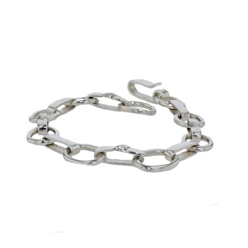 Bracelets Handmade Sterling Silver Flat Link and Oval Bracelet