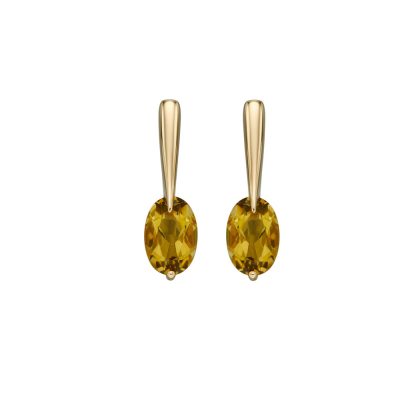 Earrings Olive Quartz Long Drop Earrings In Yellow Gold
