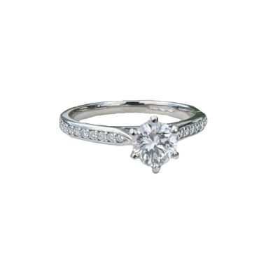 Engagement and Diamond Rings Platinum 6 Claw Solitaire Ring with Diamond set Shoulders