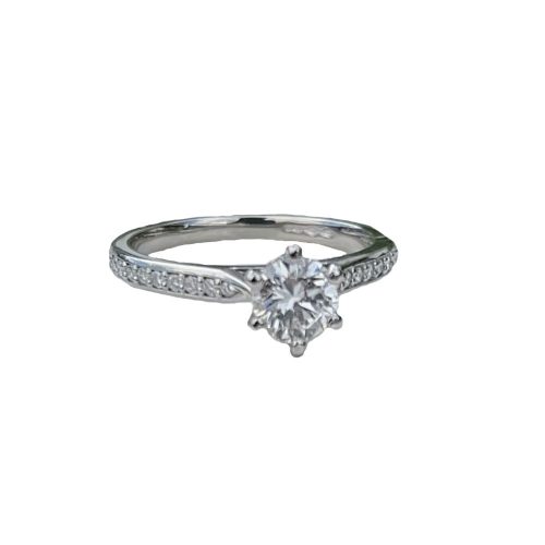 Diamond Rings Platinum 6 Claw Solitaire Ring with Diamond set Shoulders