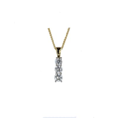 3 Stone Diamond Pendant in 18ct. White Gold, 18ct Chain