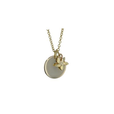 Burren Gold Pendants 9ct Yellow Gold Solid Disc with Floating 9ct Yellow Gold Burren Flower