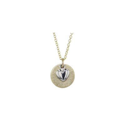Jewellery Textured 9ct Gold Disc with White Gold Heart