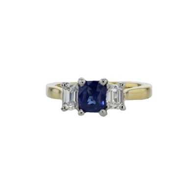 Diamond Rings Cushion Shaped Sapphire and Diamond Ring in 18ct Yellow Gold