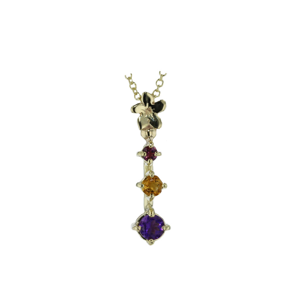 Burren Collection 9ct Gold Birthstone Pendant Necklace with Burren Flower