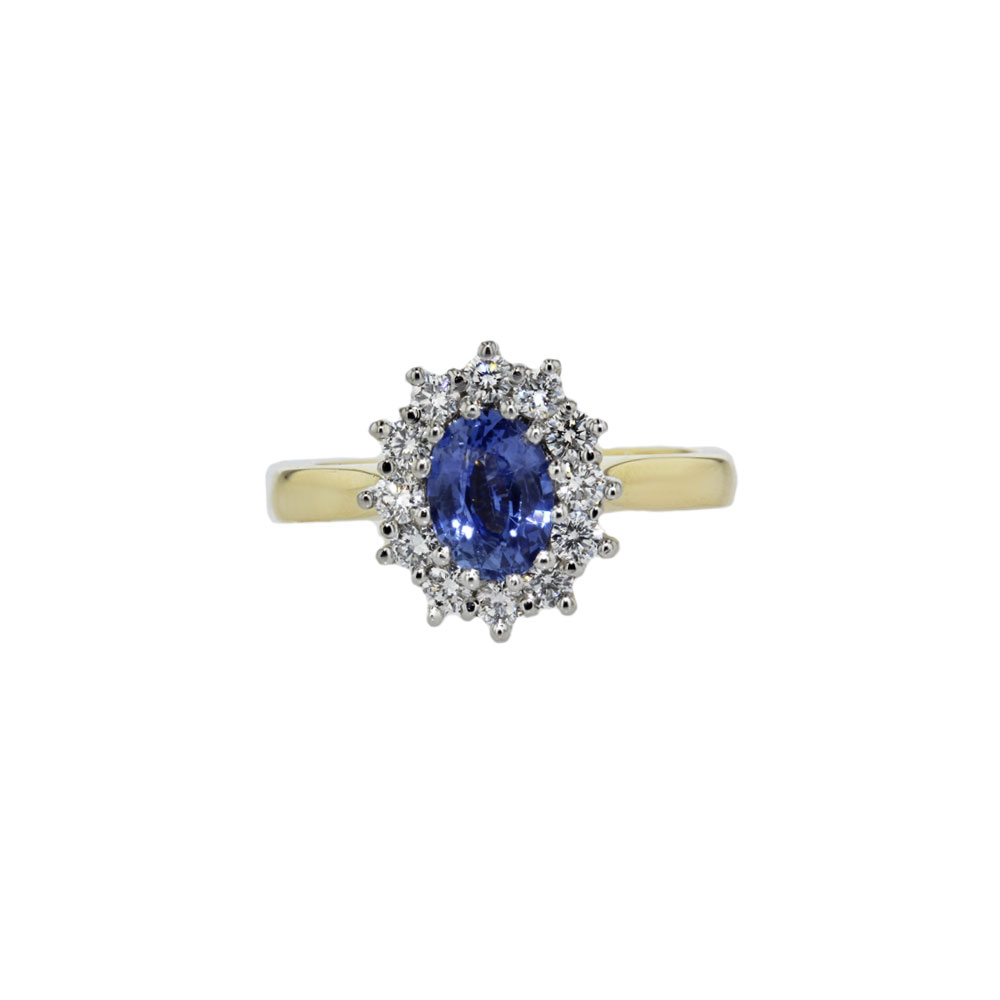 Diamond Rings Oval 0.95ct Sapphire and Diamond Cluster Ring