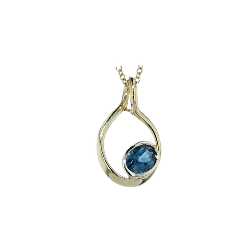 Gold Pendants London Blue Topaz Handforged in Yellow Gold