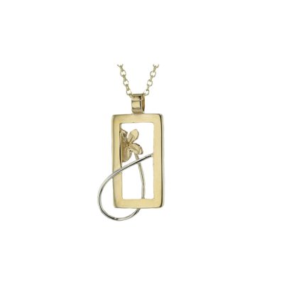 Burren Collection 9ct. Yellow Gold Burren Flower Rectangle Pendant with Gold Stem