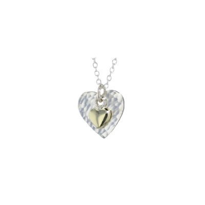 Jewellery Hammered Silver Heart Pendant with 9ct Gold Heart