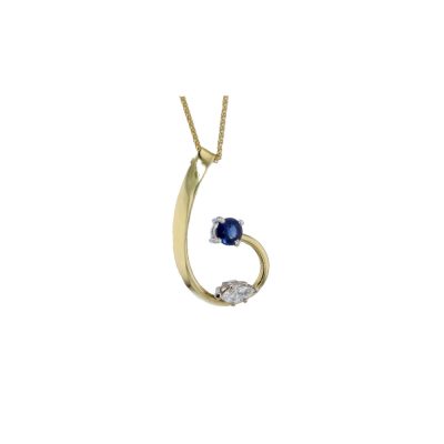 Jewellery Handforged Sapphire and Marquise Diamond Pendant