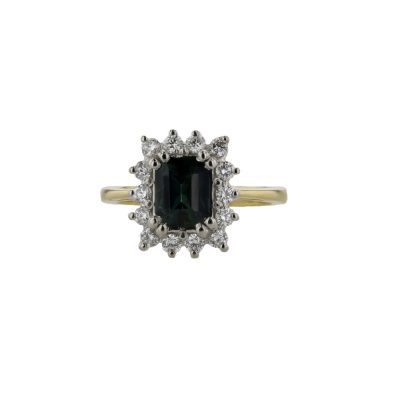Diamond Rings Teal Sapphire & Diamond Ring, 18ct Yellow Gold