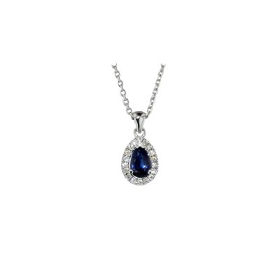 Jewellery Pear Shaped Sapphire & Diamond, 18ct White Gold Pendant