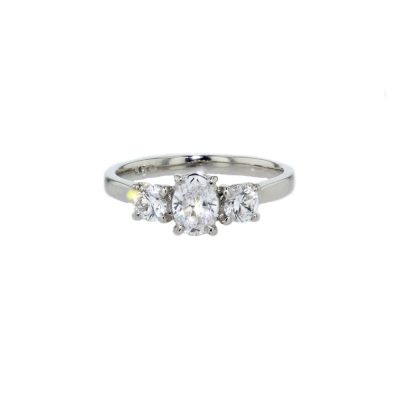 Engagement and Diamond Rings Oval Diamond Three Stone Ring, Platinum