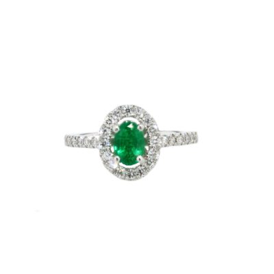 Bespoke Oval Emerald Platinum Halo Cluster Ring