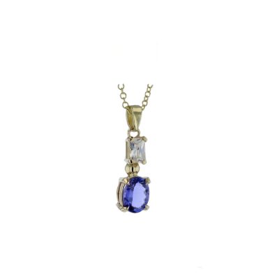 Gold Pendants 1.85ct Oval Tanzanite and Cubic Zirconia, Yellow Gold