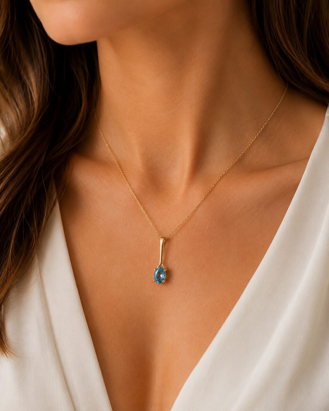 Bespoke Oval Blue Zircon Hand-forged 9ct Gold Pendant Gold Pendants Bespoke Oval Blue Zircon Hand-forged 9ct Gold Pendant