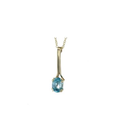 Gold Pendants Bespoke Oval Blue Zircon Hand-forged 9ct Gold Pendant