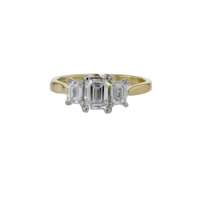 Engagement and Diamond Rings 1.04ct Three Stone Emerald Cut Diamond Ring in Yellow Gold