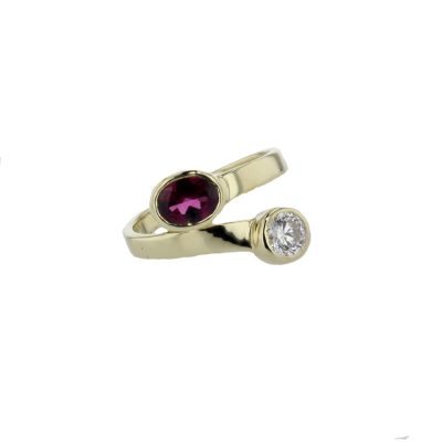 Bespoke Pink Tourmaline & Cubic Zirconia Bezel Set Ring in 9ct Gold