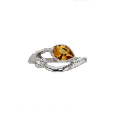 Bespoke Pear Shaped Citrine & Diamond White Gold Ring