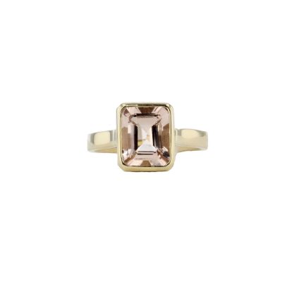 2.65ct Emerald Cut Morganite Ring in Yellow Gold