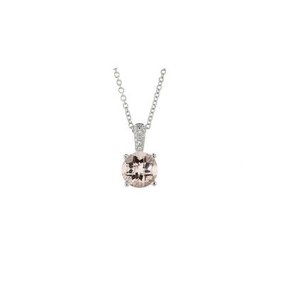 Solitaire Pink Morganite and Diamond Pendant in 18ct White Gold