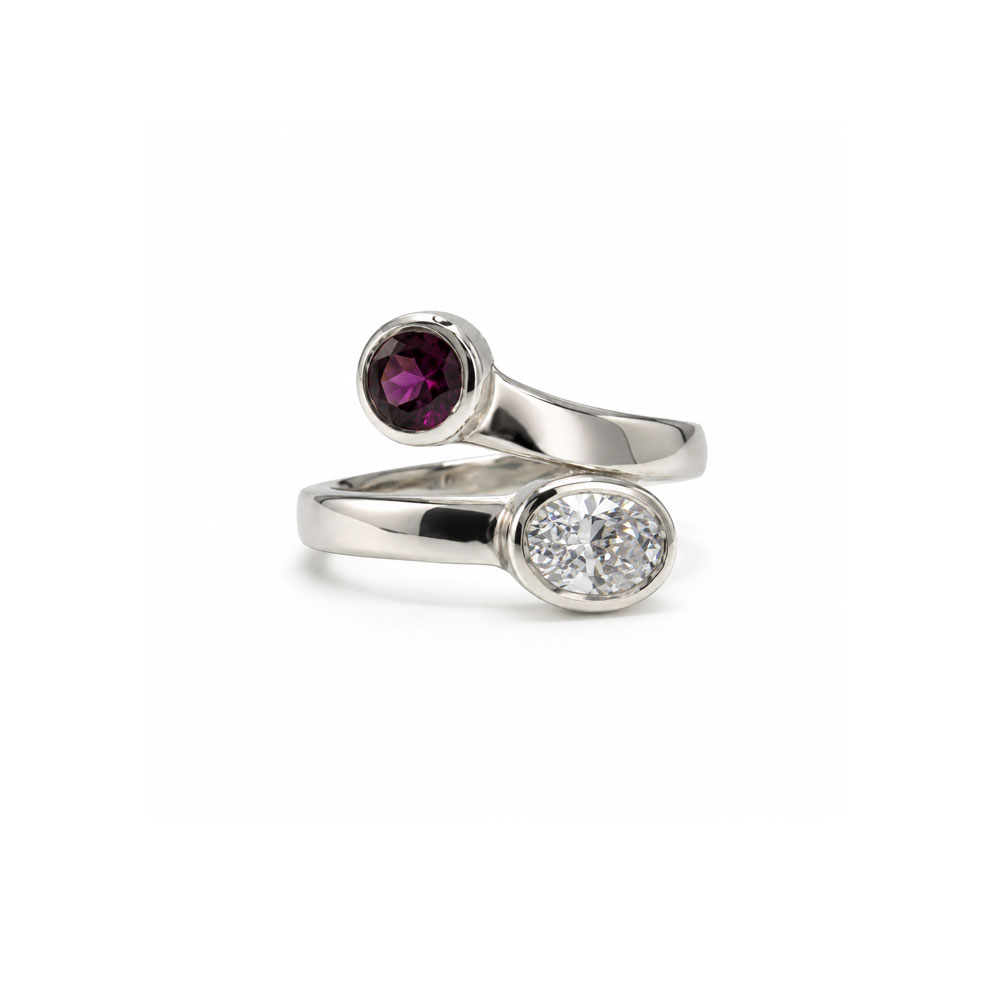 Rhodolite Garnet and CZ Ring, Sterling Silver Rings Rhodolite Garnet and CZ Ring, Sterling Silver