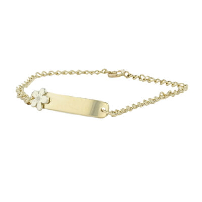 9ct Gold ID Bracelet, White Gold Burren Flower