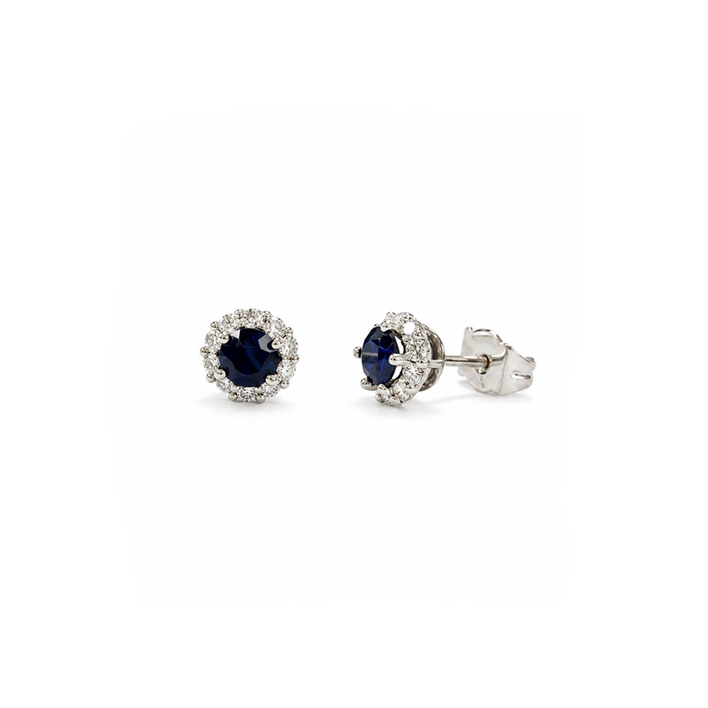 Sapphire and Diamond Cluster Stud Earrings Earrings Sapphire and Diamond Cluster Stud Earrings